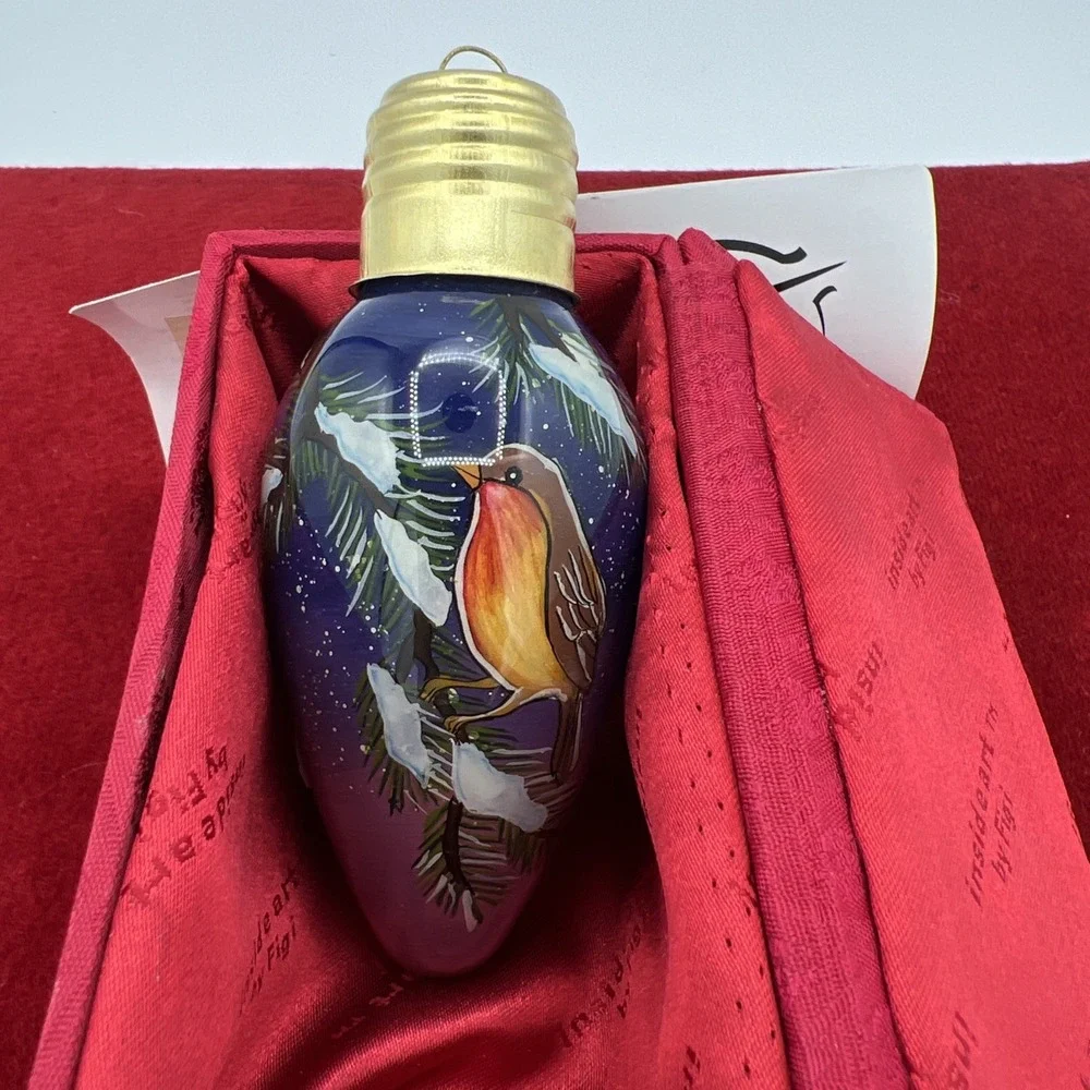 Christmas‎ ornament  INSIDE ART BY FIGI ROBIN BIRD LIGHT BULB ORIGINAL BOX